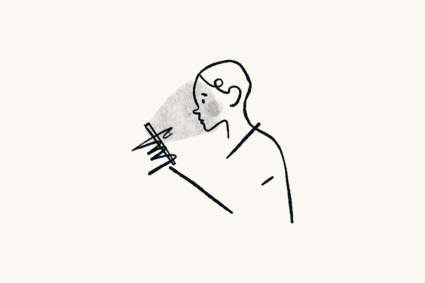 Minimalismus Apps Zeichnung Person schaut aufs Handy